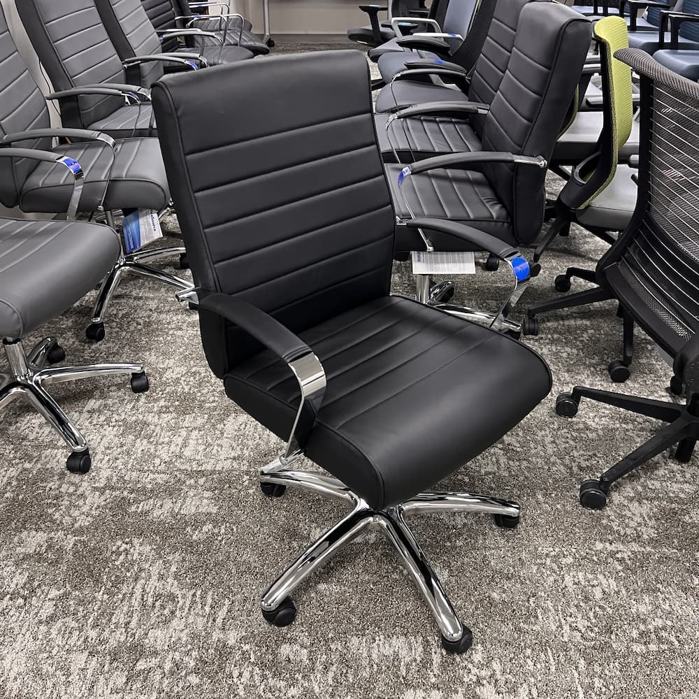 black and chrome mid back rolling conference chair