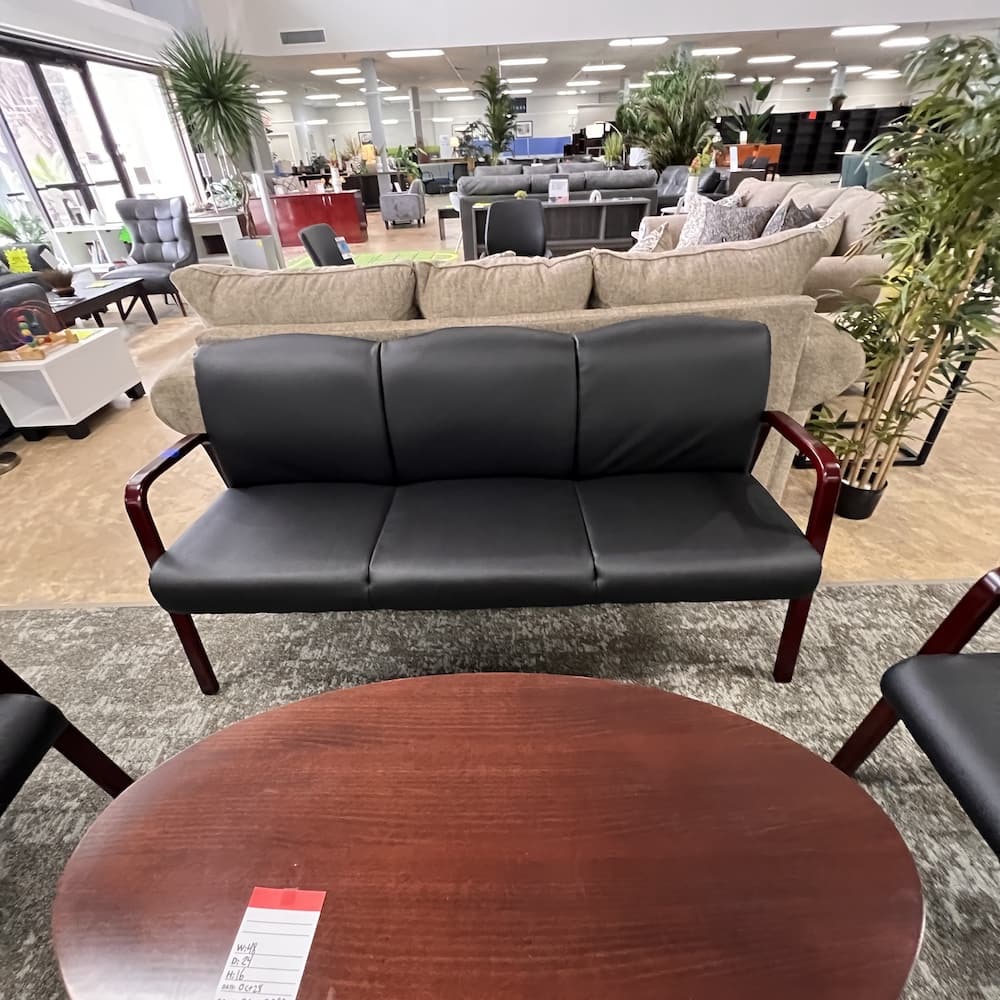 alera black vinyl mahogany 3 seater guest sofa reception