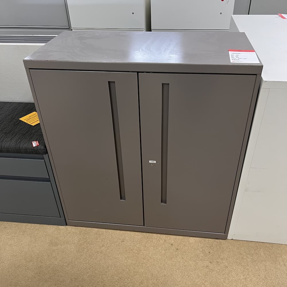 brown metal 2 door storage cabinet, allsteel, used office furniture