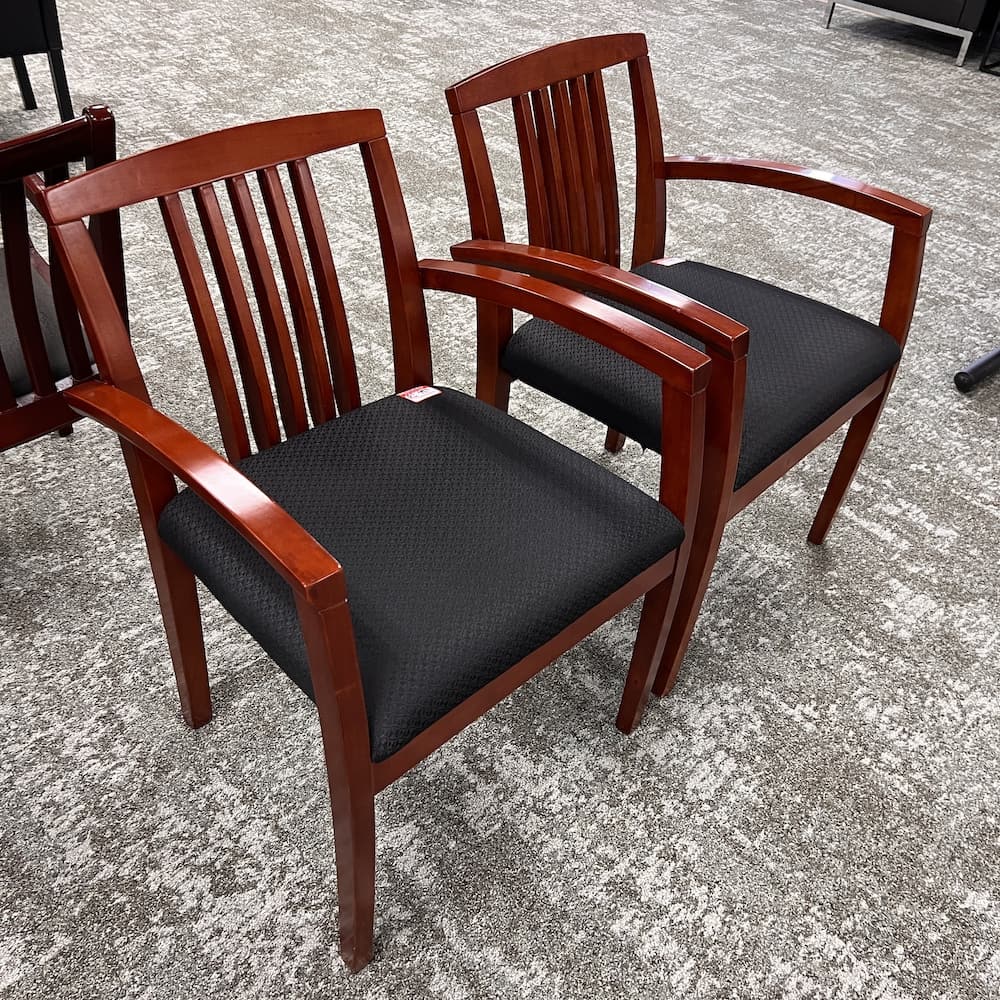 cherry veneer frame and black upholstery guest chair, used office furniture