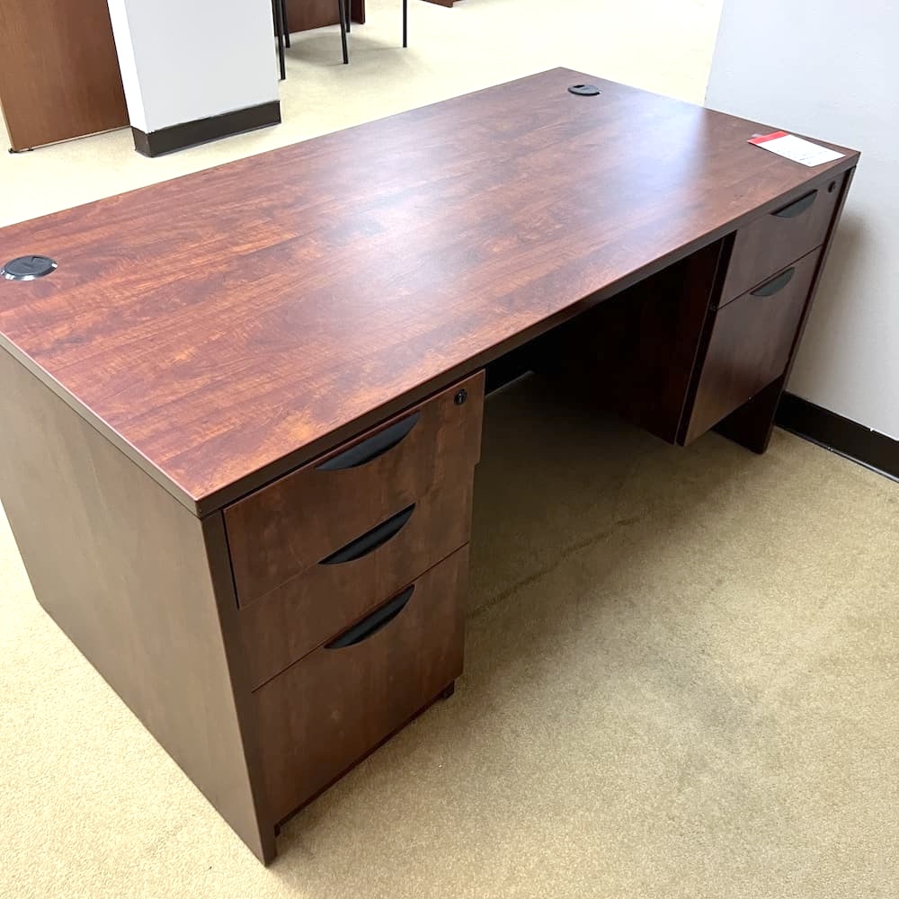 cherry laminate desk with double pedestals 66x30 used office furniture