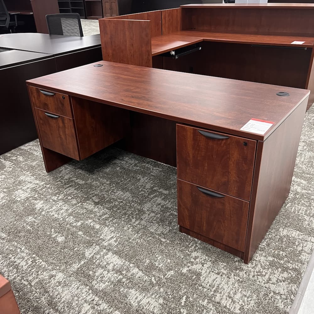 cherry laminate desk with double pedestals 66x30 used office furniture