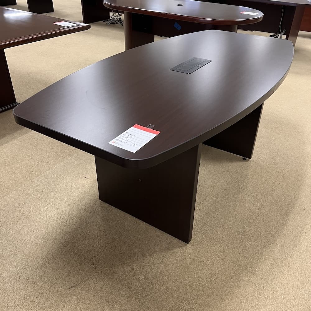 espresso laminate boat shaped conference table 6 ft, used office furniture