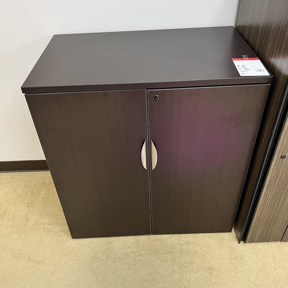 36" W x 38" H Espresso and Silver 2 Door Storage Cabinet Buffet