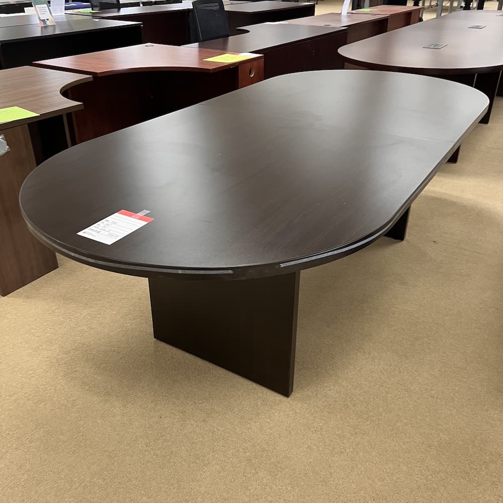 espresso racetrack conference table 8 ft, laminate, used office furniture