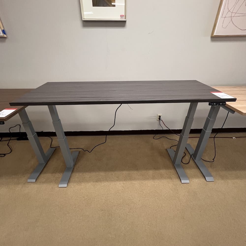 coastal grey height adjustable desk with grey legs, 60x24, open box office furniture