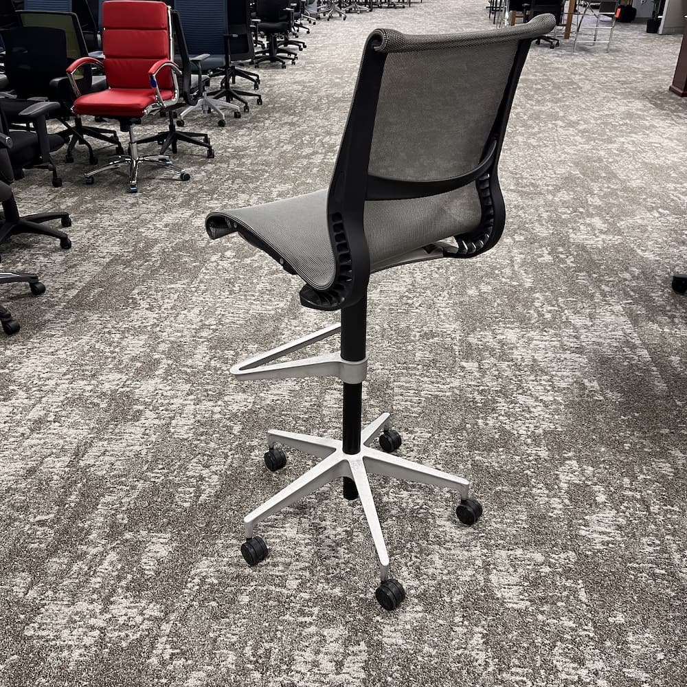 Herman Miller setu office stool, grey mesh, used office furniture, bar height