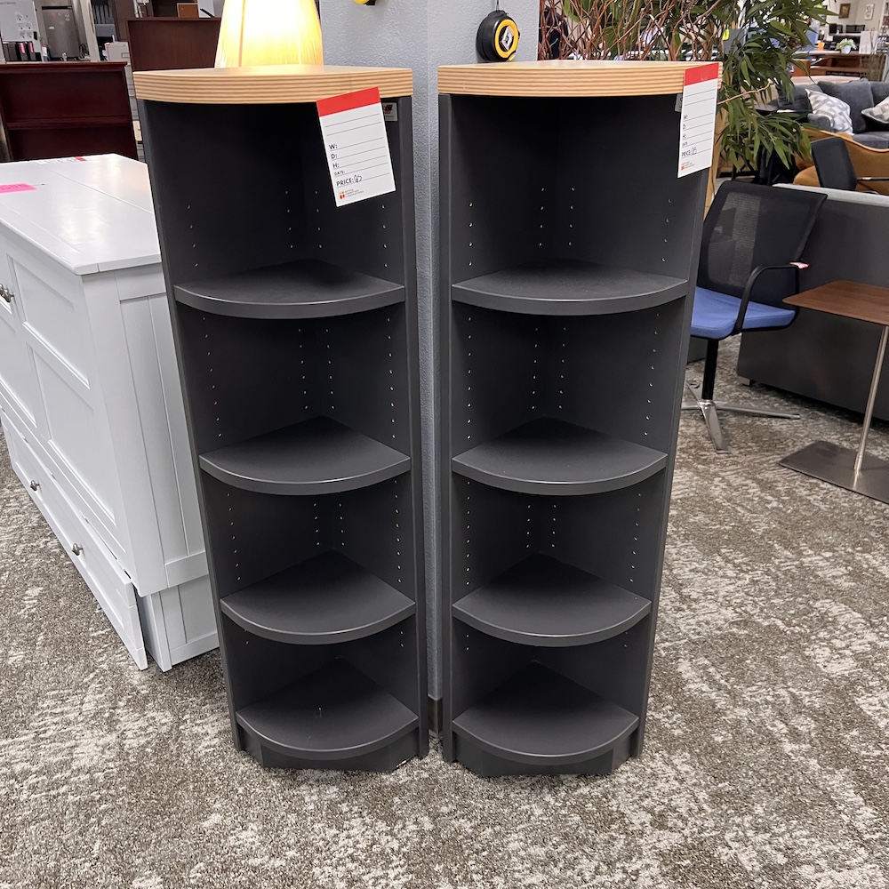 grey laminate corner bookcase, used office furniture