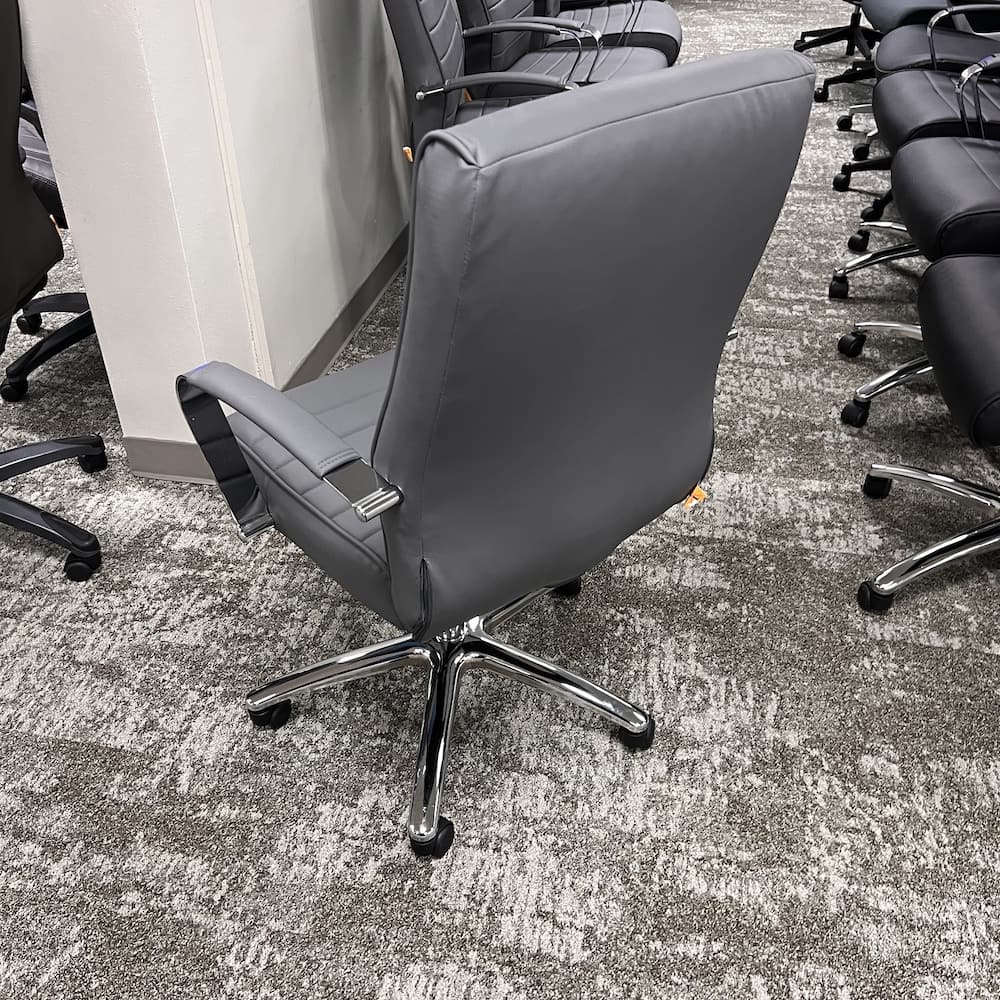 grey and chrome mid back rolling conference chair