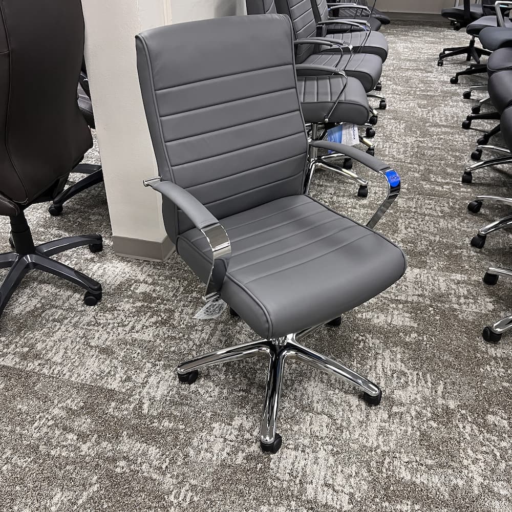 grey and chrome mid back rolling conference chair