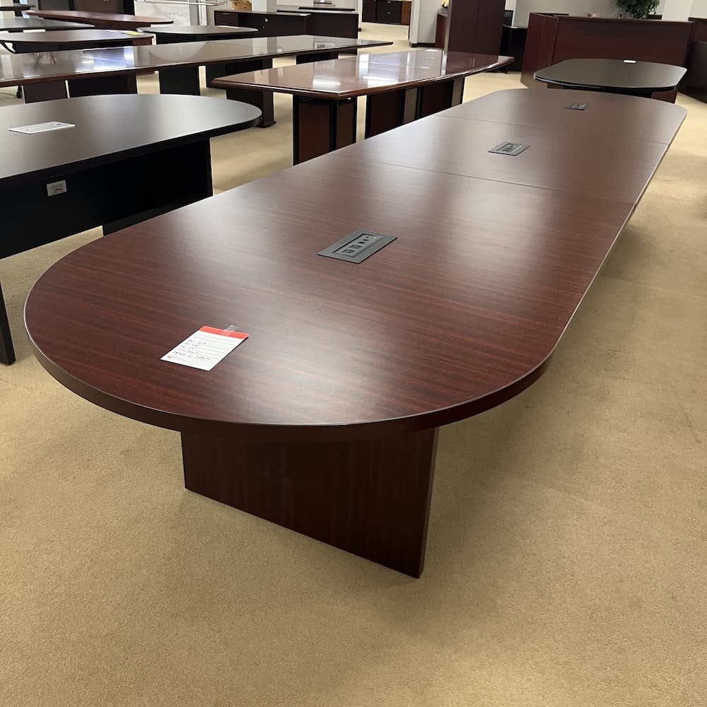 mahogany laminate racetrack conference table, 16 ft, used office furniture