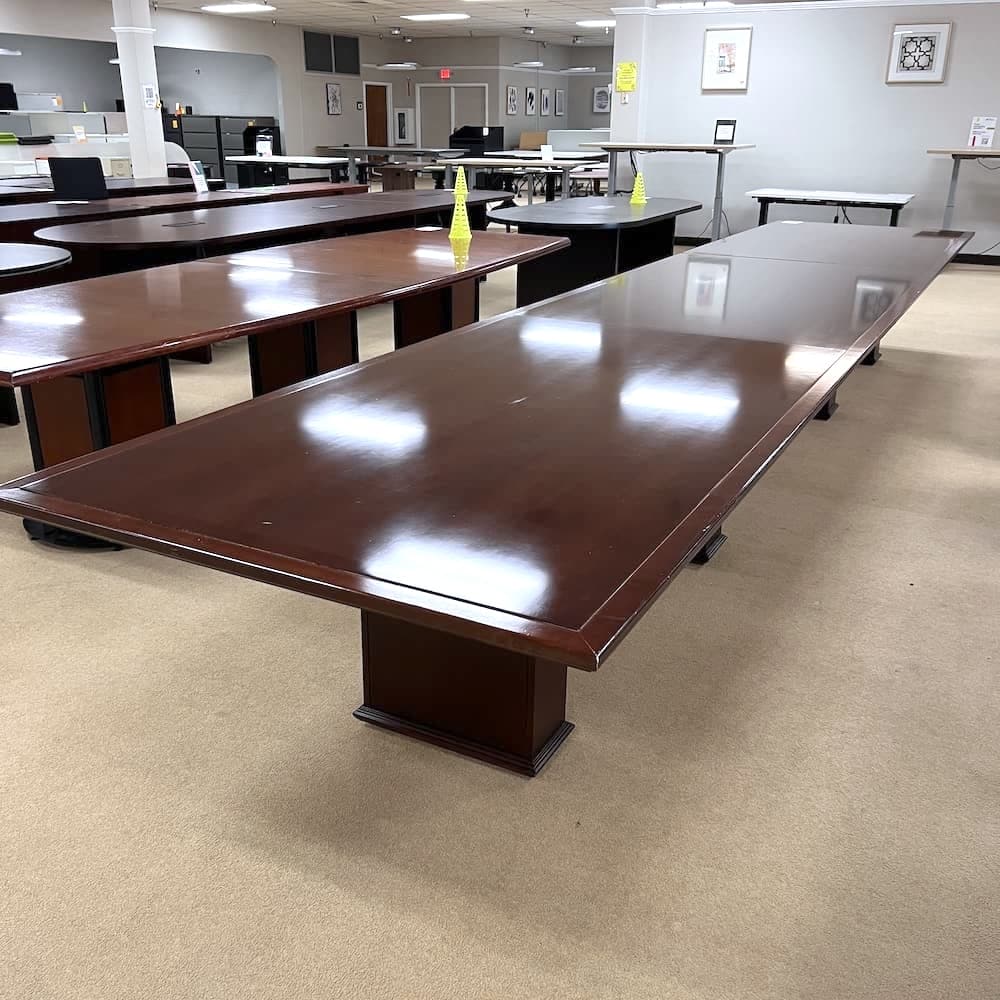 mahogany veneer wood 20 ft rectangle conference table, used office furniture