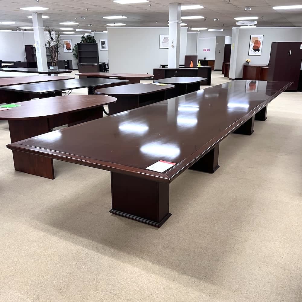 mahogany veneer wood 20 ft rectangle conference table, used office furniture