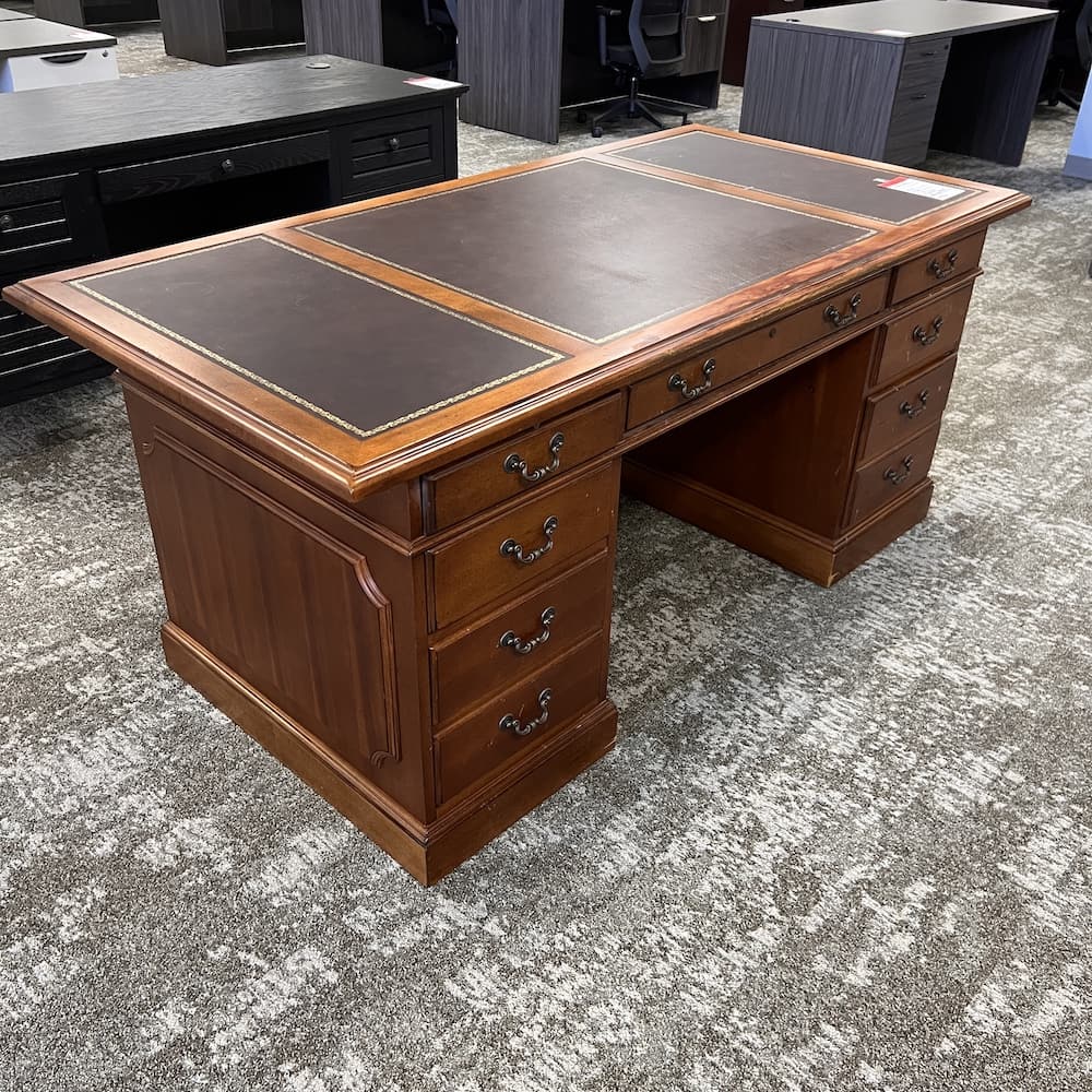 oak leather blotter executive desk, hooker furniture, traditional desk set with credenza and 2 drawer lateral, used office furniture