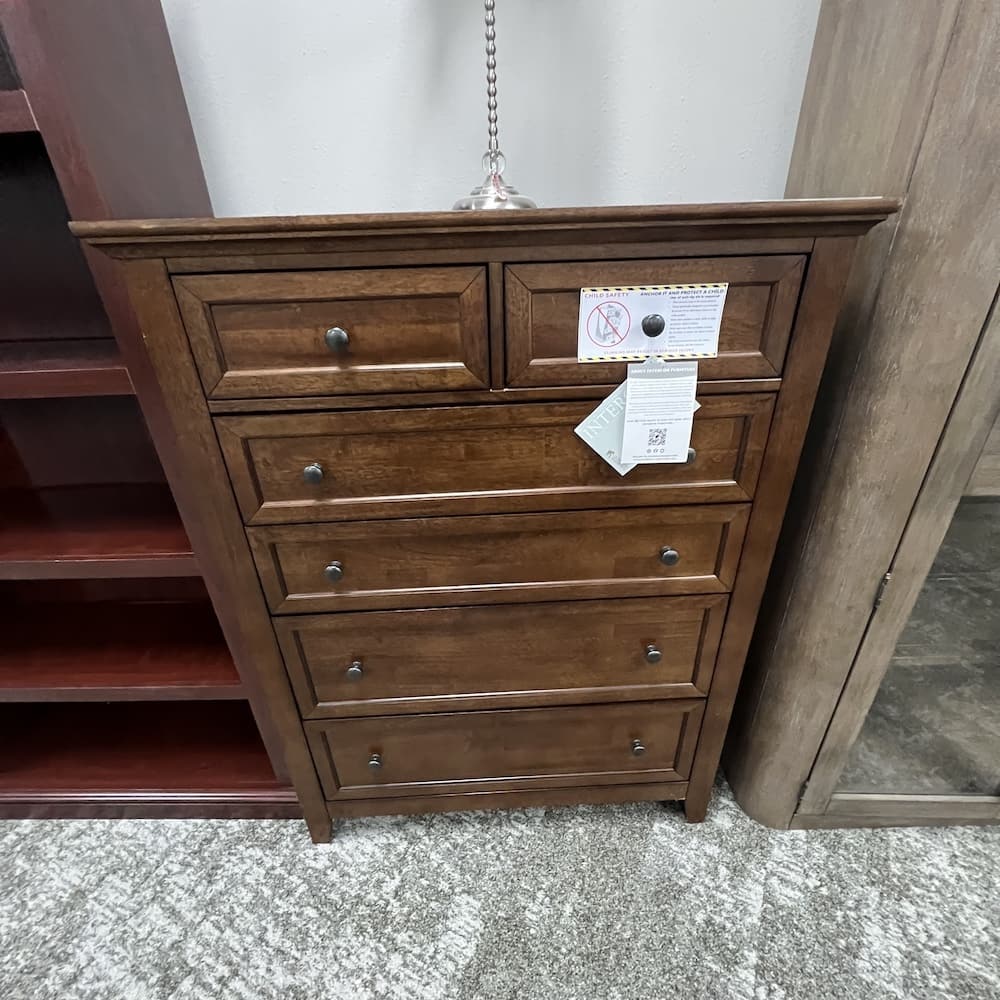 walnut veneer dresser tall 6 drawer, open box furniture, home goods