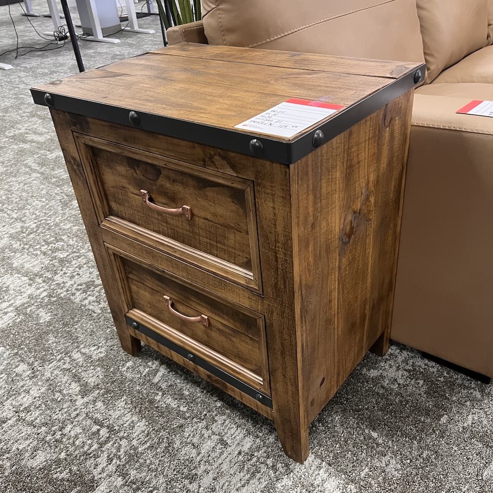 walnut nightstand rustic, veneer wood, 2 drawers, open box home furniture