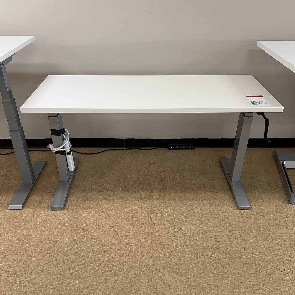white laminate crank height adjustable desk, used office furniture, Herman Miller