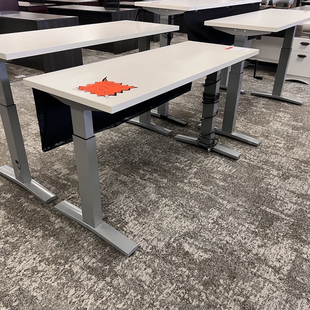 white laminate crank height adjustable desk, used office furniture, Herman Miller