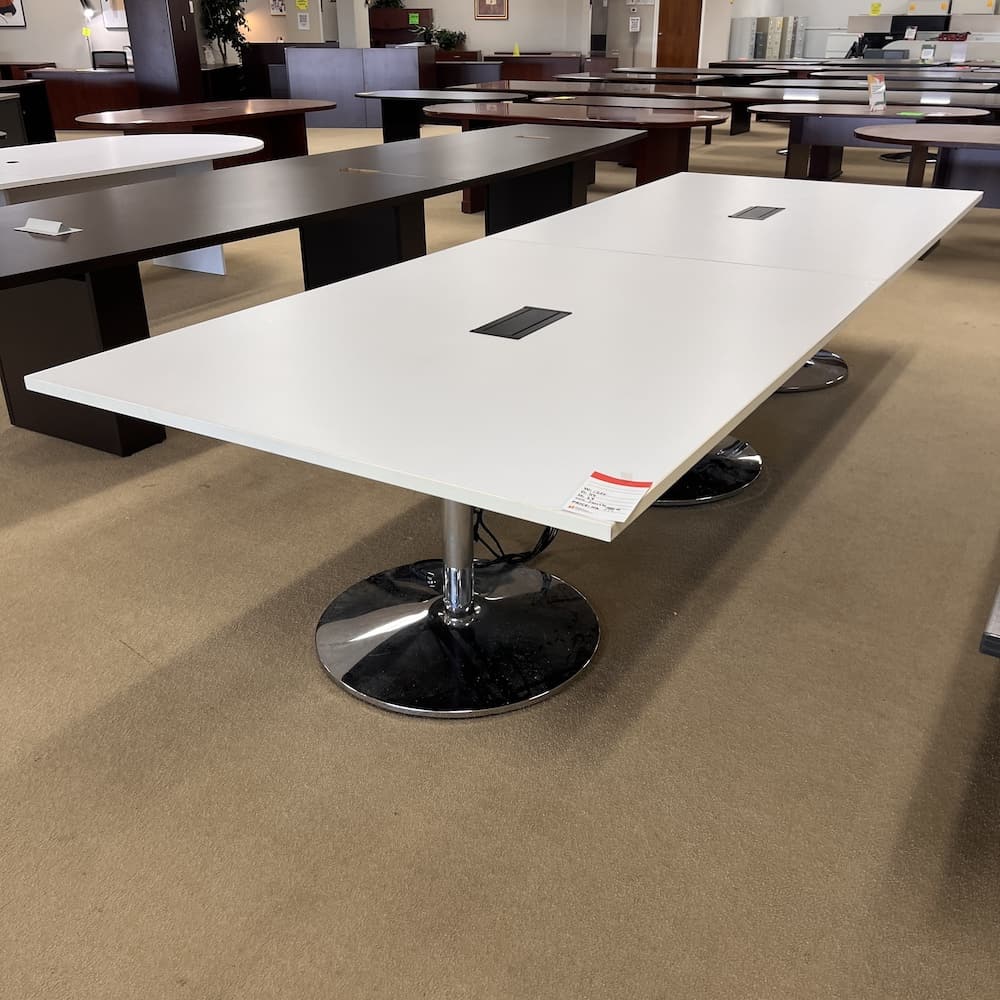white rectangle laminate conference table with chrome leg base, used office furniture