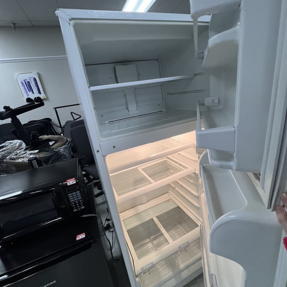 Kenmore white refrigerator, used appliances, white, freezer top