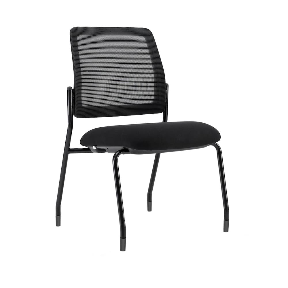 armless stacking chair, new, with mesh back and upholstered seat, multiple colors, office furniture, glides