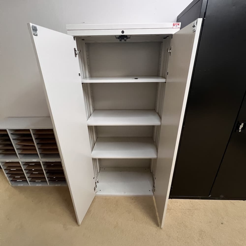 beige 2 door storage cabinet, knoll, metal, used office furniture