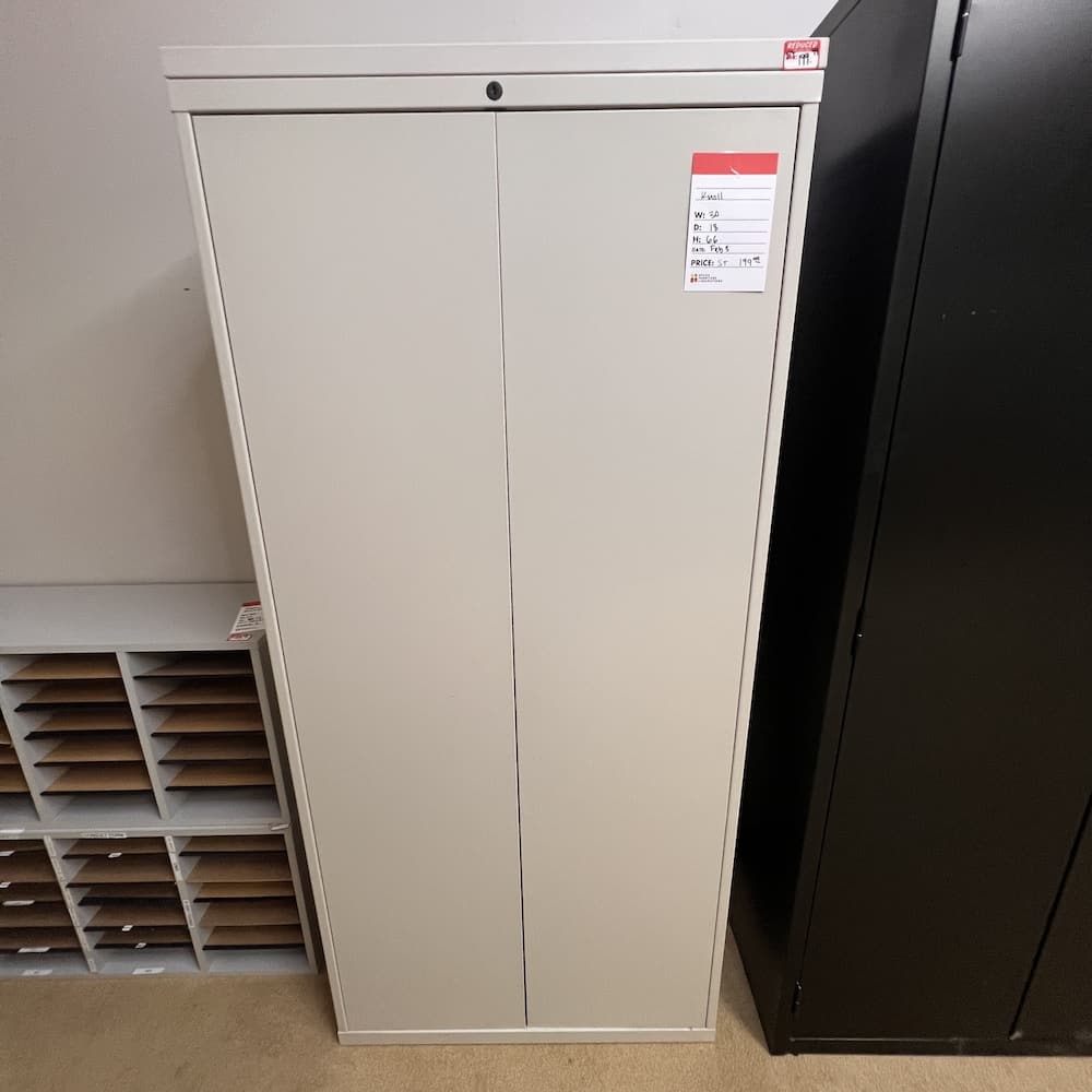 beige 2 door storage cabinet, knoll, metal, used office furniture
