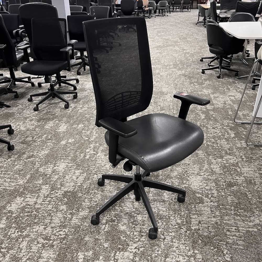 grey vinyl black mesh back task chair, national furniture labor, used office furniture