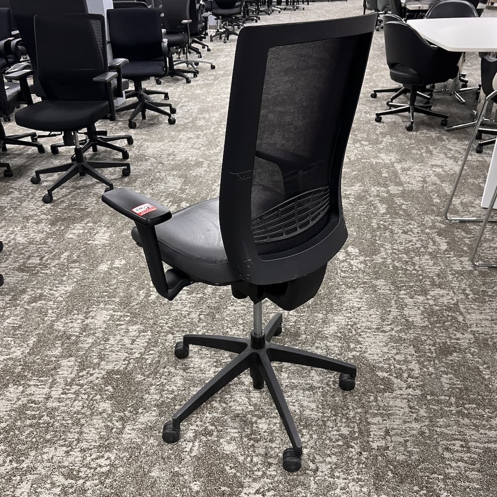 grey vinyl black mesh back task chair, national furniture labor, used office furniture