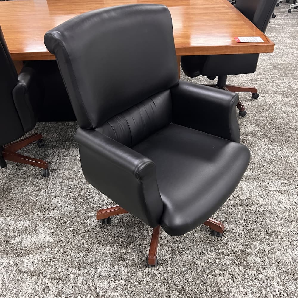 black leather Kimball national furniture conference chair, executive, black, used office furniture