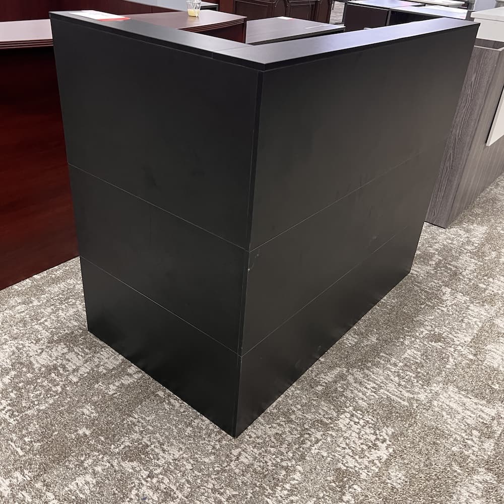 black mdf reception l-desk, used office furniture, used retail furniture