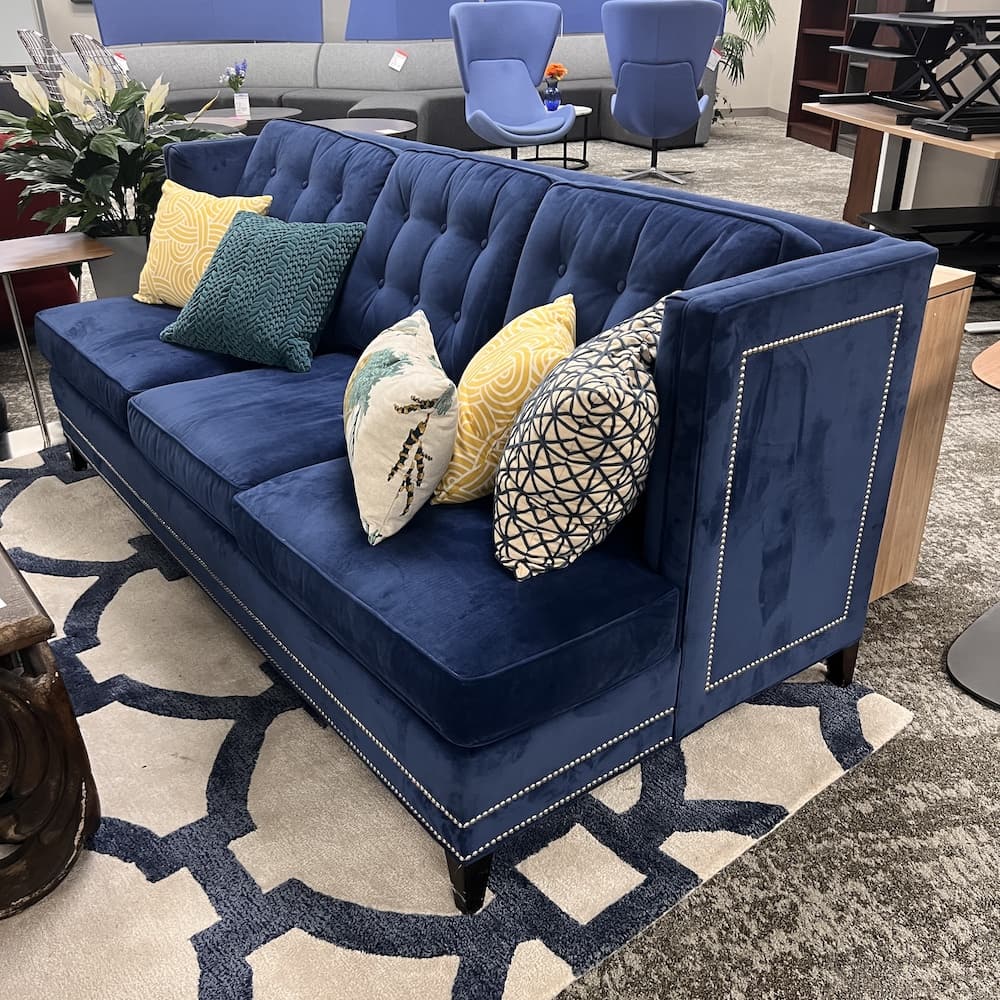 CR Lane Alister Sofa, blue velvet, used home furniture