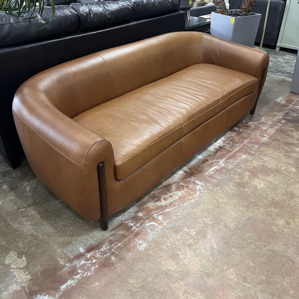 four hands Lyla leather sofa, brown camel tan, used furniture