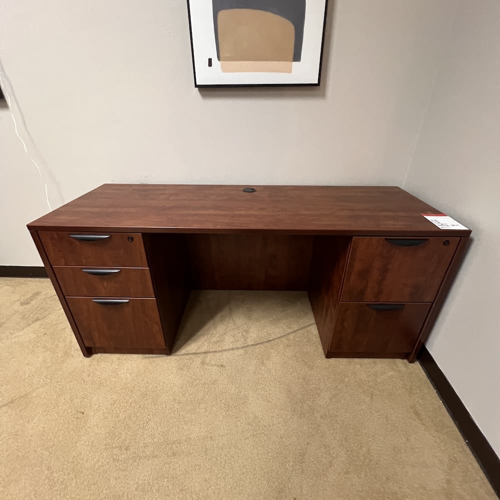 cherry desk with double pedestal storage drawers, credenza, used office furniture