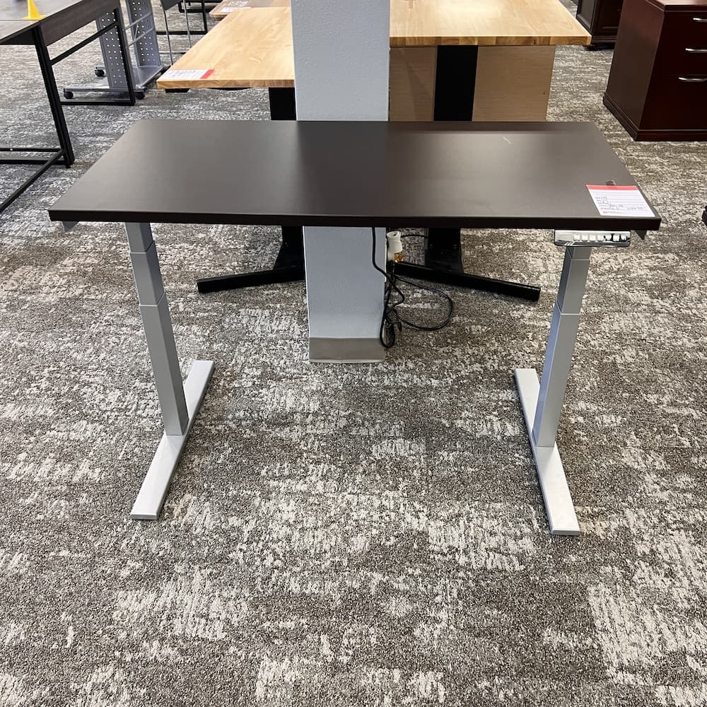 espresso laminate 48 x 24 height adjustable standing desk with grey legs