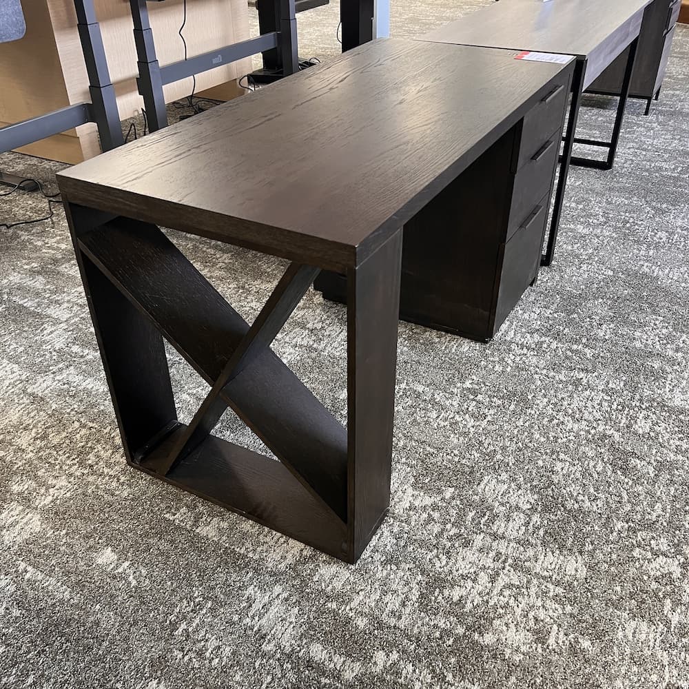 espresso veneer wood desk, modern farmhouse, executive used office furniture