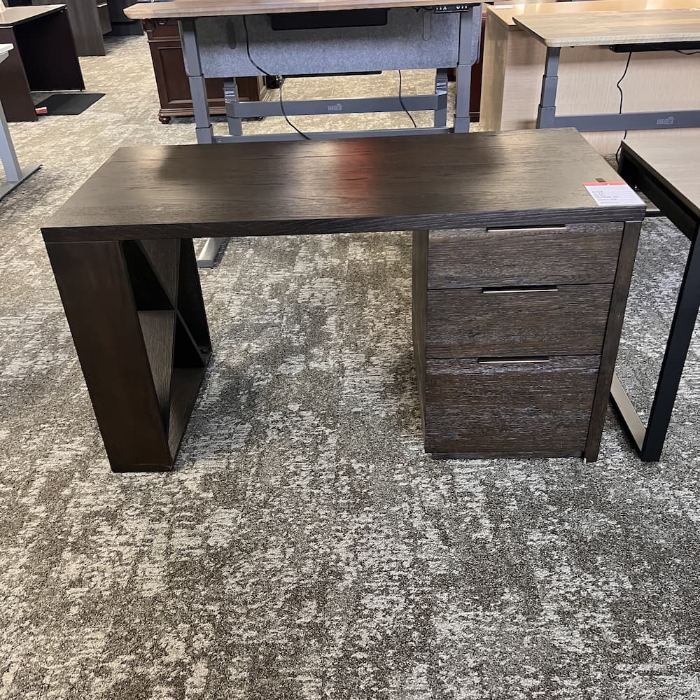 espresso veneer wood desk, modern farmhouse, executive used office furniture
