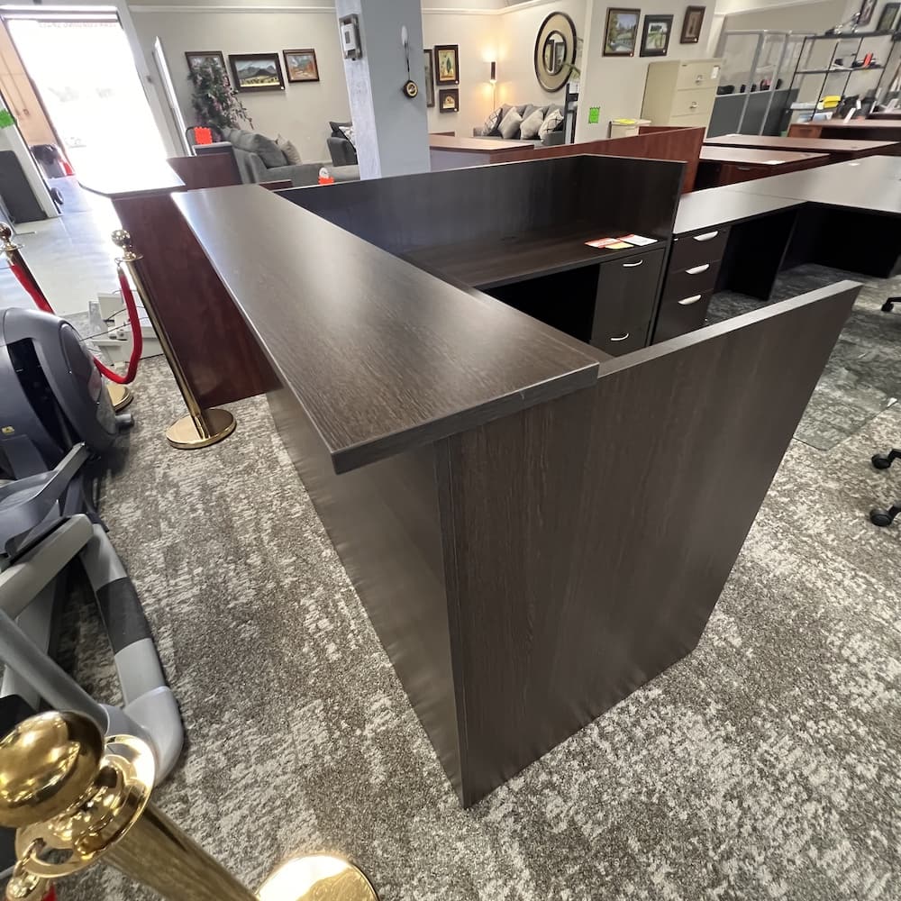 espresso l-desk right return, double pedestals, hon commercial brand, used office furniture