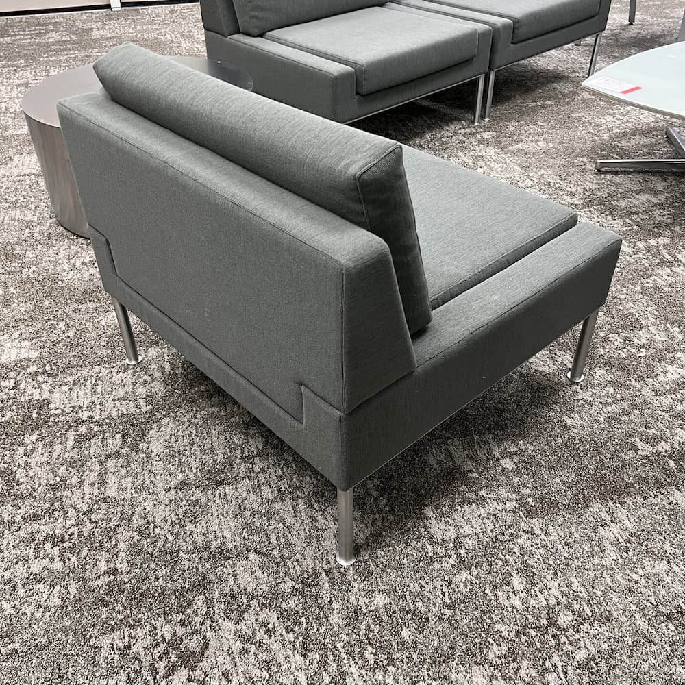 green upholstered chair, commercial keilhauer heavy duty, used office furniture, lounge reception
