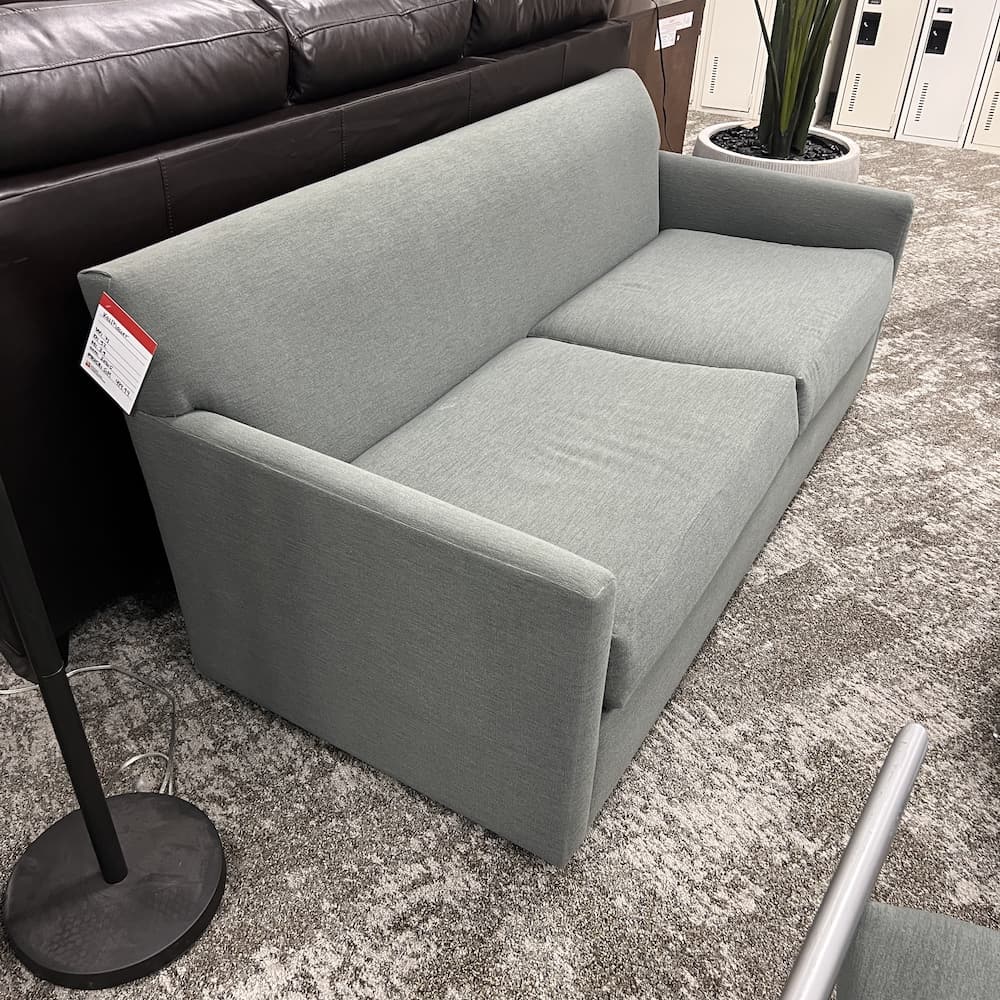 green upholstered sofa, commercial keilhauer heavy duty, used office furniture, lounge reception