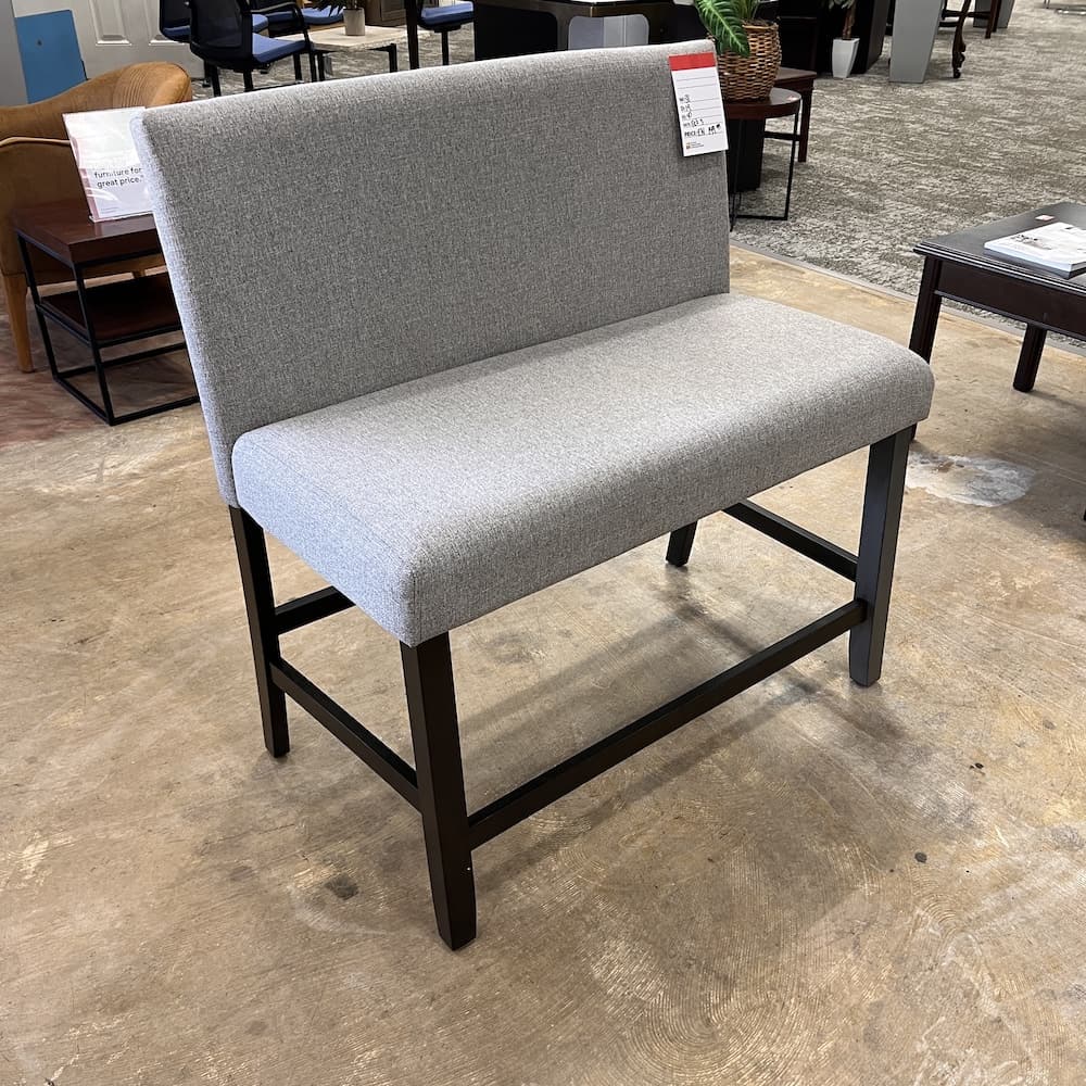 grey upholstered bench with espresso legs, open box, home furniture