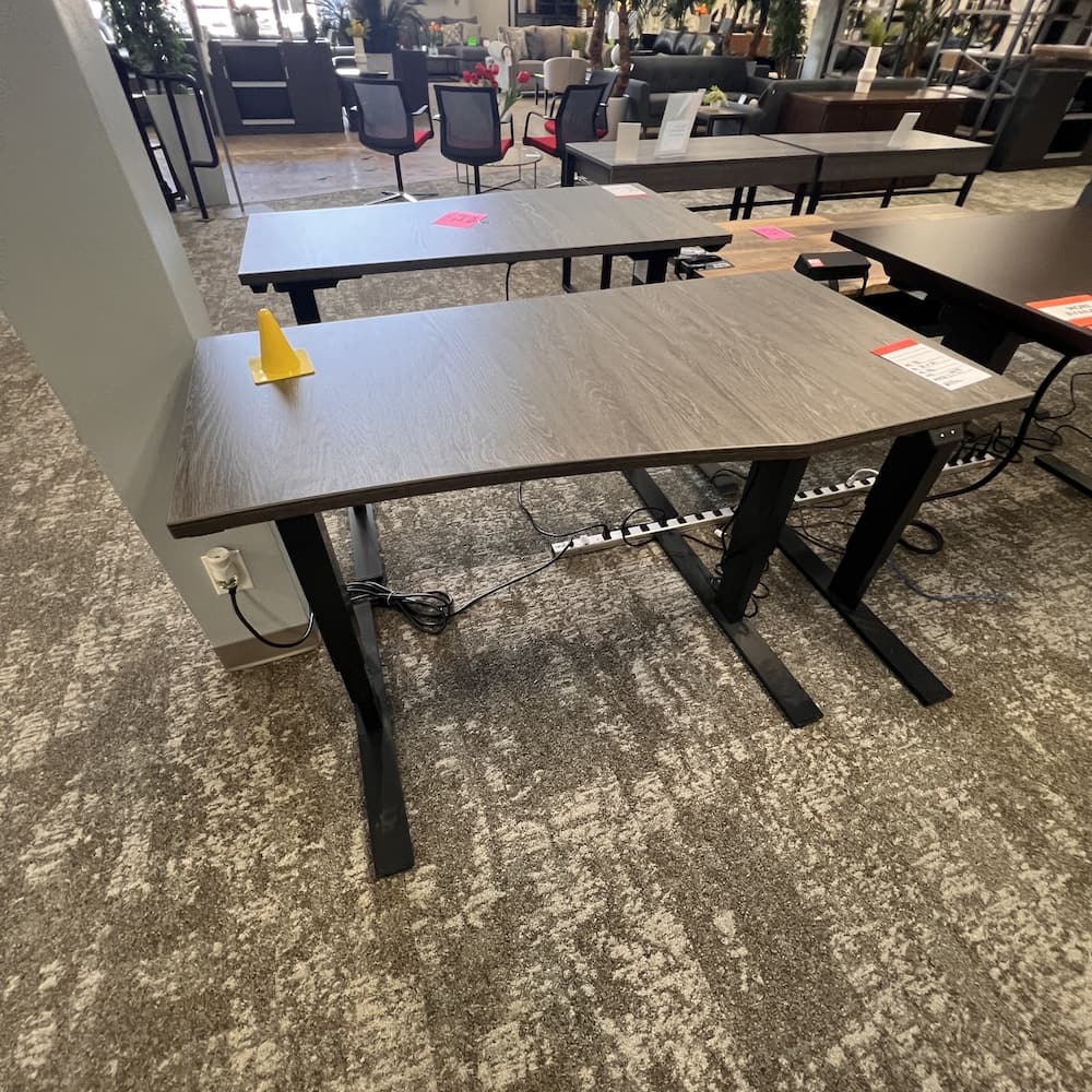Grey laminate height adjustable desk with black legs, 48" x 24", used office furniture open box