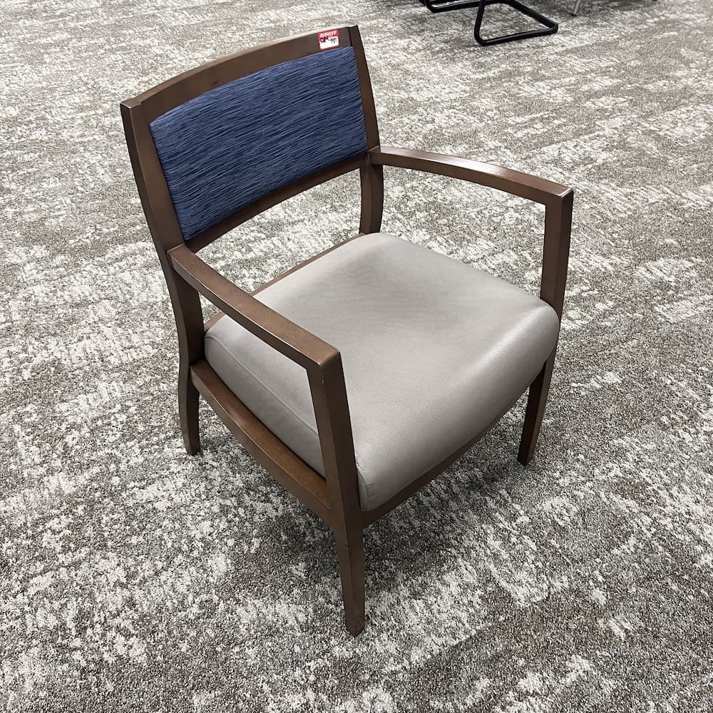 national furniture guest chair walnut with grey and blue, used office furniture