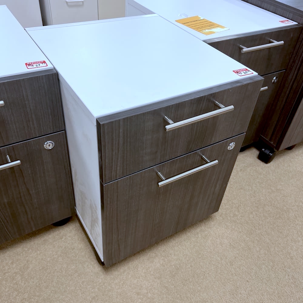 coastal grey and white laminate rolling box file, used office furniture, storage