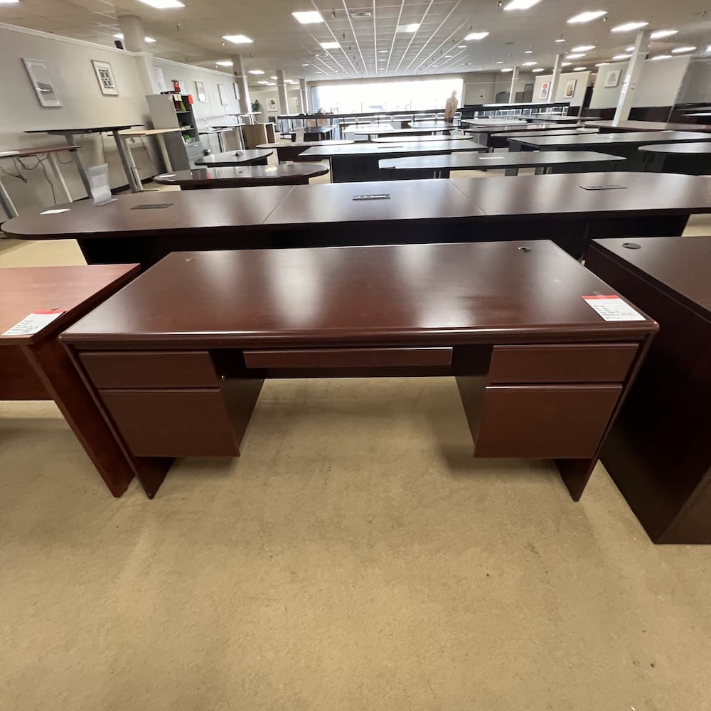 mdf mahogany rounded edge vintage desk with double hanging box files, used office furniture