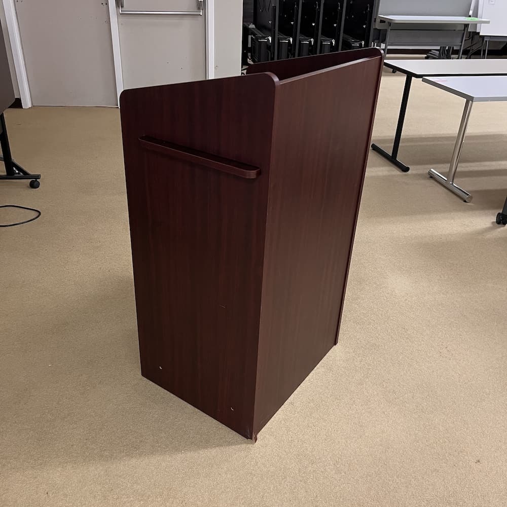 mahogany podium lecturn, laminate, rolling mobile, used office furniture