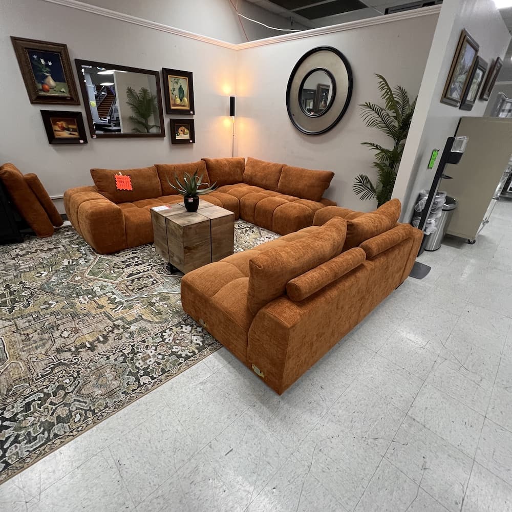 orange upholstered section sofa set, open box furniture home