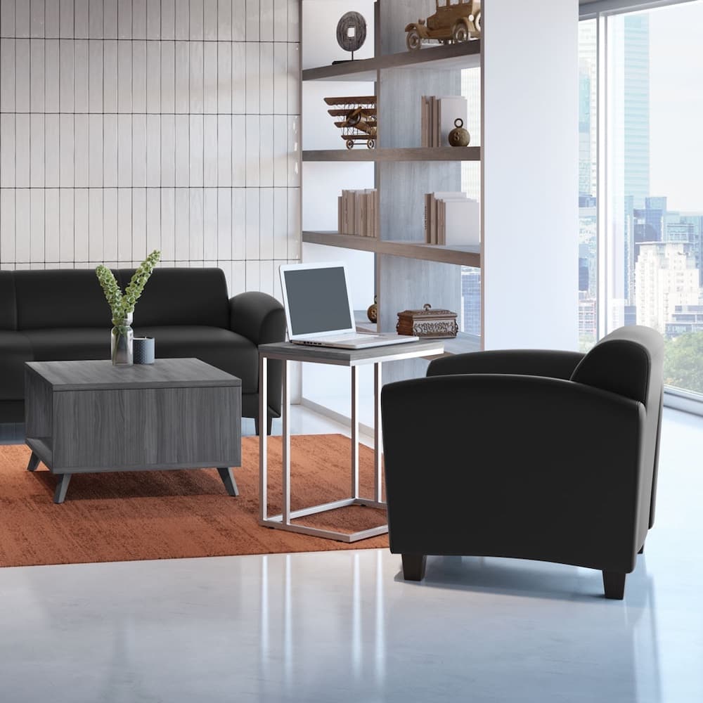 new side c-table, laminate rectangle top with metal base legs, corporate reception lounge furniture, commercial furniture