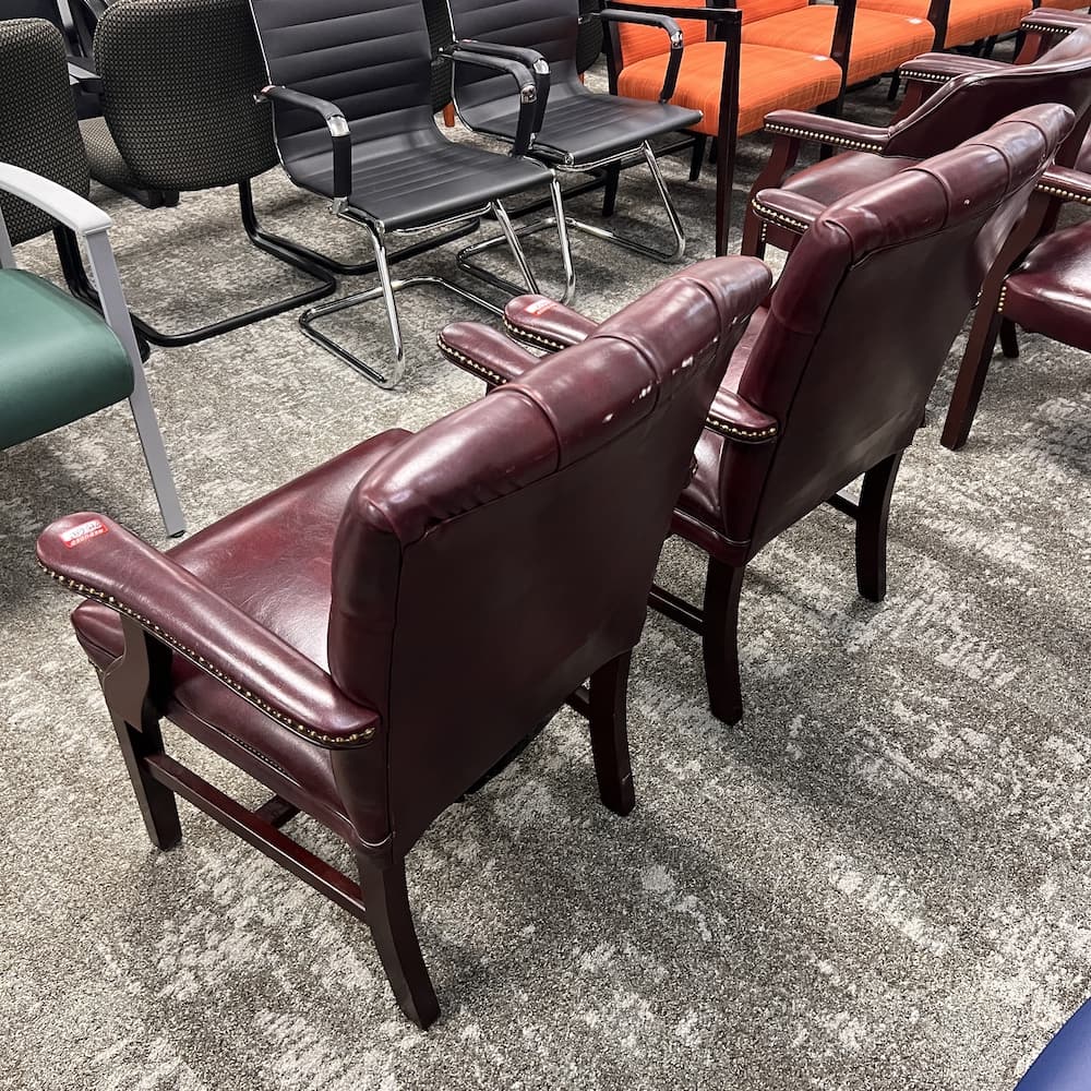 red burgundy tufted side accent guest chairs, vinyl, used office furniture