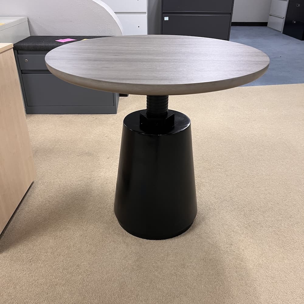 walnut round table 32" with black pedestal base